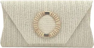 2025 Woven Straw Clutch Elegant Flap Envelope Bag Chain Crossbody Evening Purse Beach Wedding Handbag