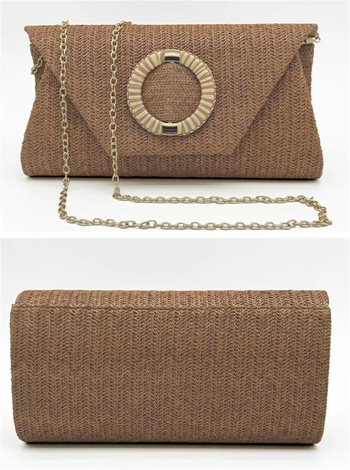 2025 Woven Straw Clutch Elegant Flap Envelope Bag Chain Crossbody Evening Purse Beach Wedding Handbag