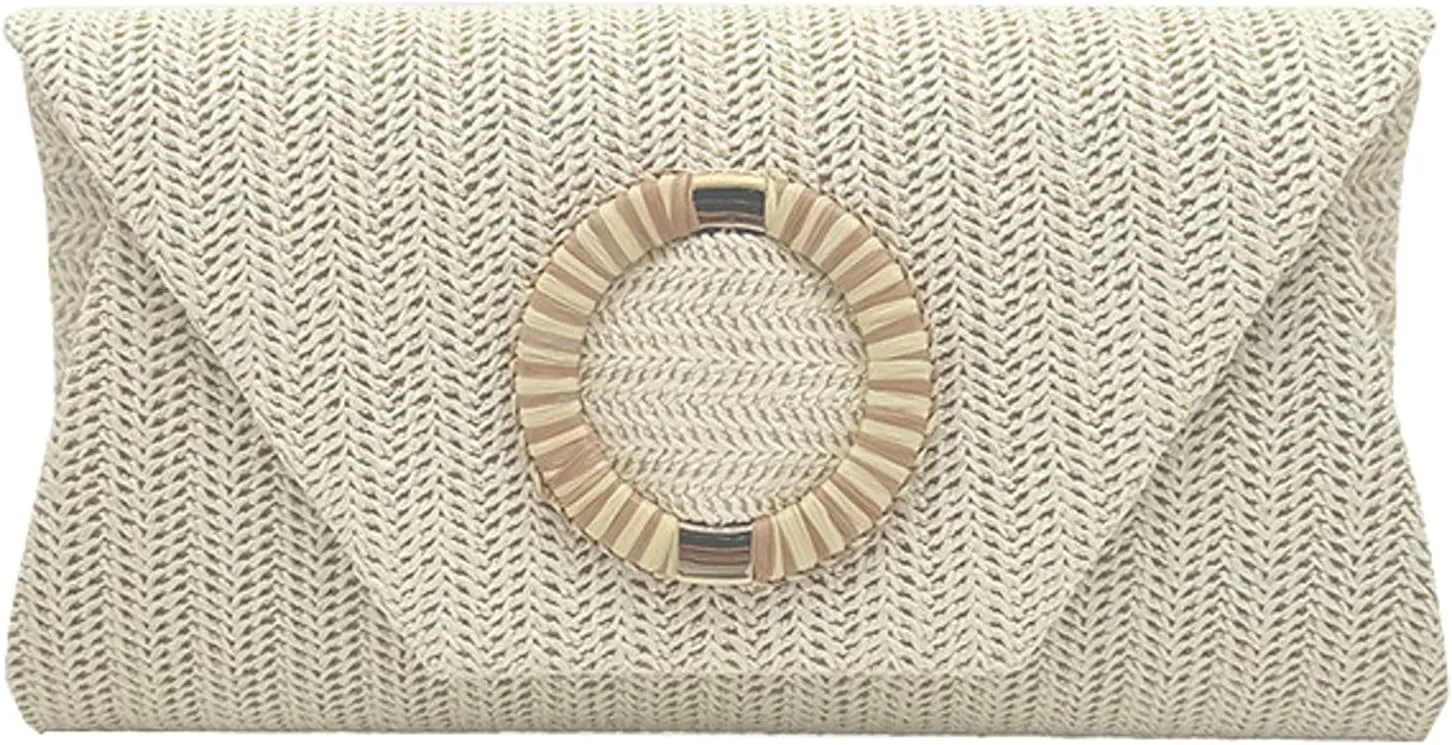 2025 Woven Straw Clutch Elegant Flap Envelope Bag Chain Crossbody Evening Purse Beach Wedding Handbag