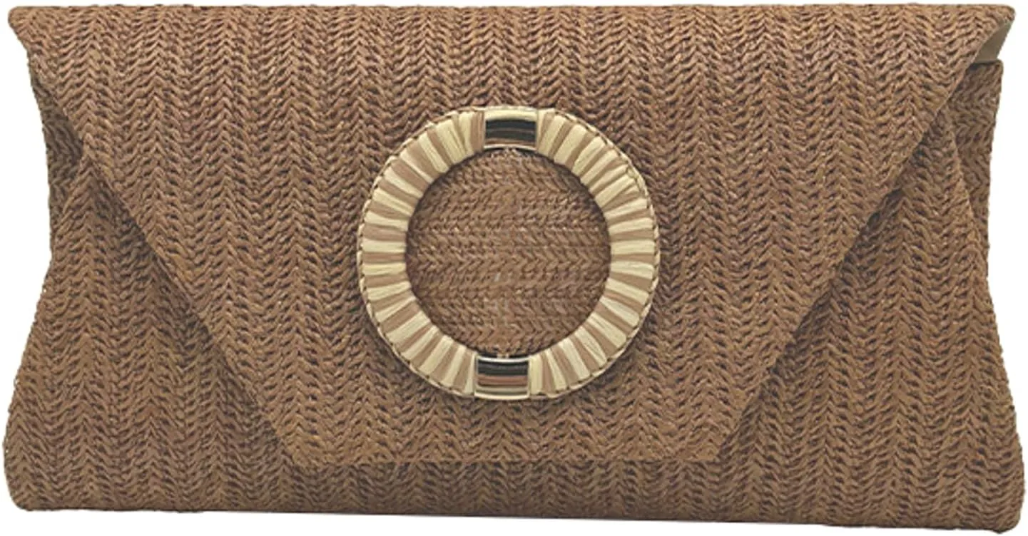 2025 Woven Straw Clutch Elegant Flap Envelope Bag Chain Crossbody Evening Purse Beach Wedding Handbag