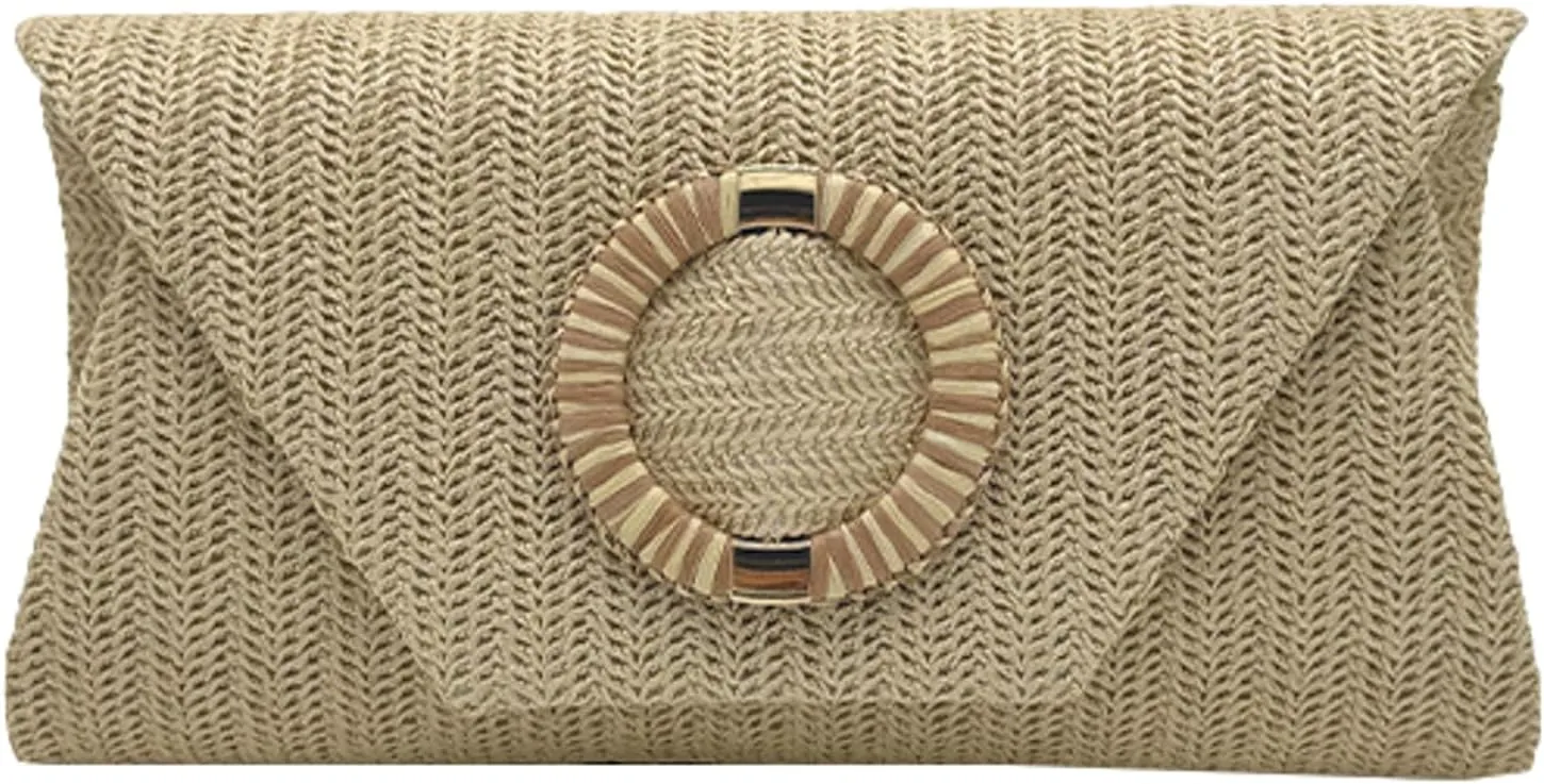 2025 Woven Straw Clutch Elegant Flap Envelope Bag Chain Crossbody Evening Purse Beach Wedding Handbag