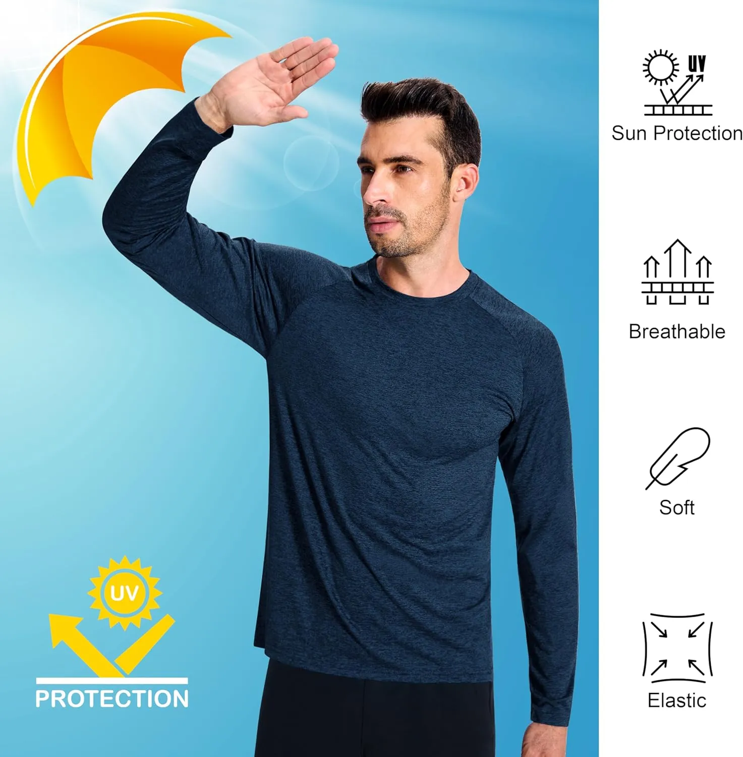 3 Pack Men's Dry Fit Quick Dry Long Sleeve Shirts -Performance Workout Running Gym Sun Protection Crew Tees Tshirts