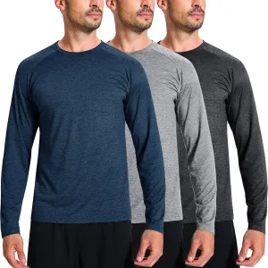3 Pack Men's Dry Fit Quick Dry Long Sleeve Shirts -Performance Workout Running Gym Sun Protection Crew Tees Tshirts