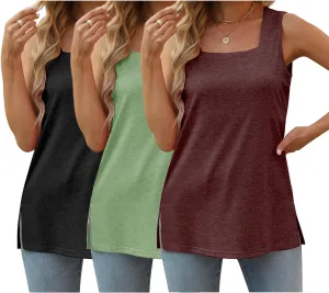 3 Pack Womens Tank Tops Summer Square Neck Tee Casual Sleeveless T Shirts 2025 Fashion Beach Vacation Clothes
