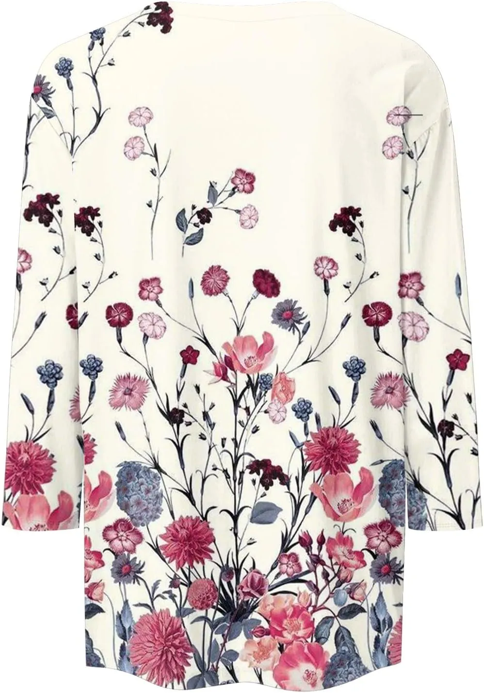 3/4 Length Sleeve Shirts for Women Floral Print Tees Blouses Crewneck Loose Casual Plus Size Tops T Shirts