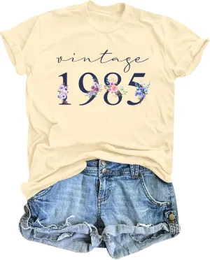 40th Birthday Shirts for Women Vintage 1985 T Shirts Retro Party Gifts Casual Short Sleeve Tee Tops