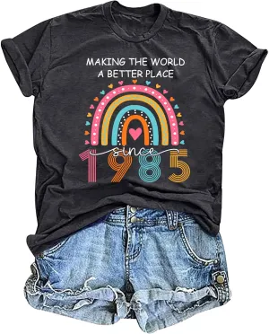 40th Birthday Shirts for Women Vintage 1985 T Shirts Retro Party Gifts Casual Short Sleeve Tee Tops