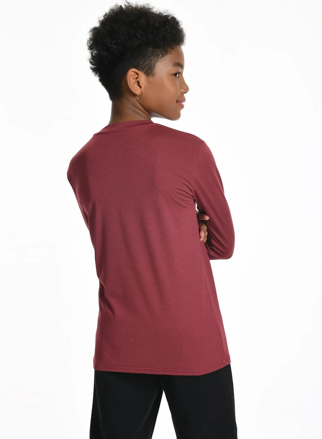 5 Pack: Youth Boys Long Sleeve Shirts Dry Fit Athletic T Shirts for Teens Kids Performance Activewear Tops Tees