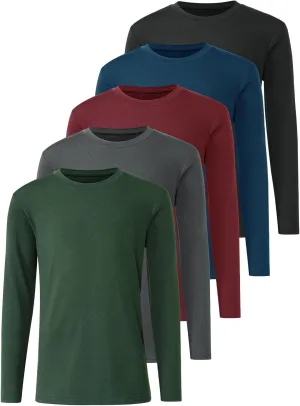 5 Pack: Youth Boys Long Sleeve Shirts Dry Fit Athletic T Shirts for Teens Kids Performance Activewear Tops Tees