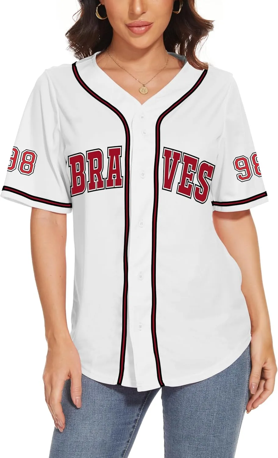 98 Baseball Jersey Women Country Vintage Music Shirts Graphic Fan Tshirt Button Down Short Sleeve Tops