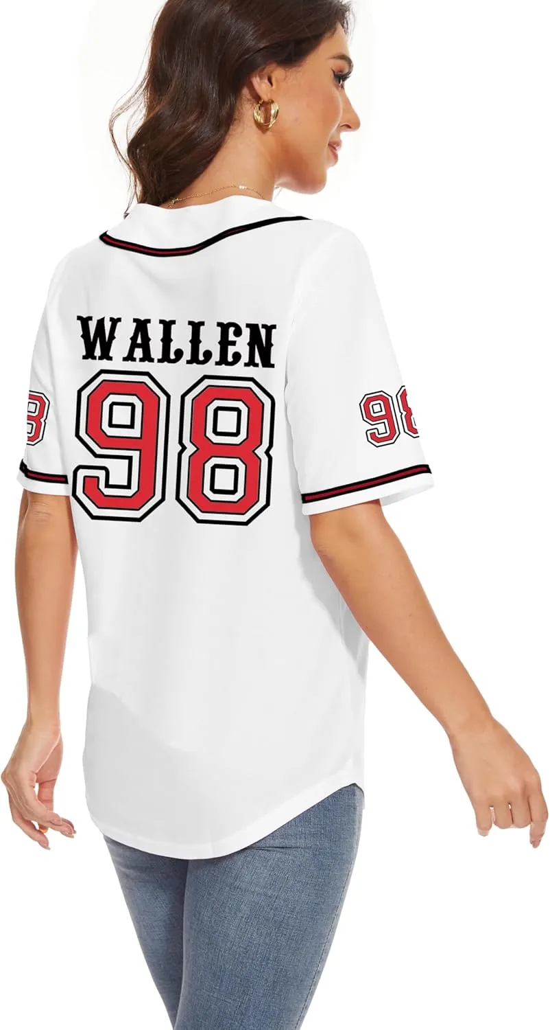 98 Baseball Jersey Women Country Vintage Music Shirts Graphic Fan Tshirt Button Down Short Sleeve Tops