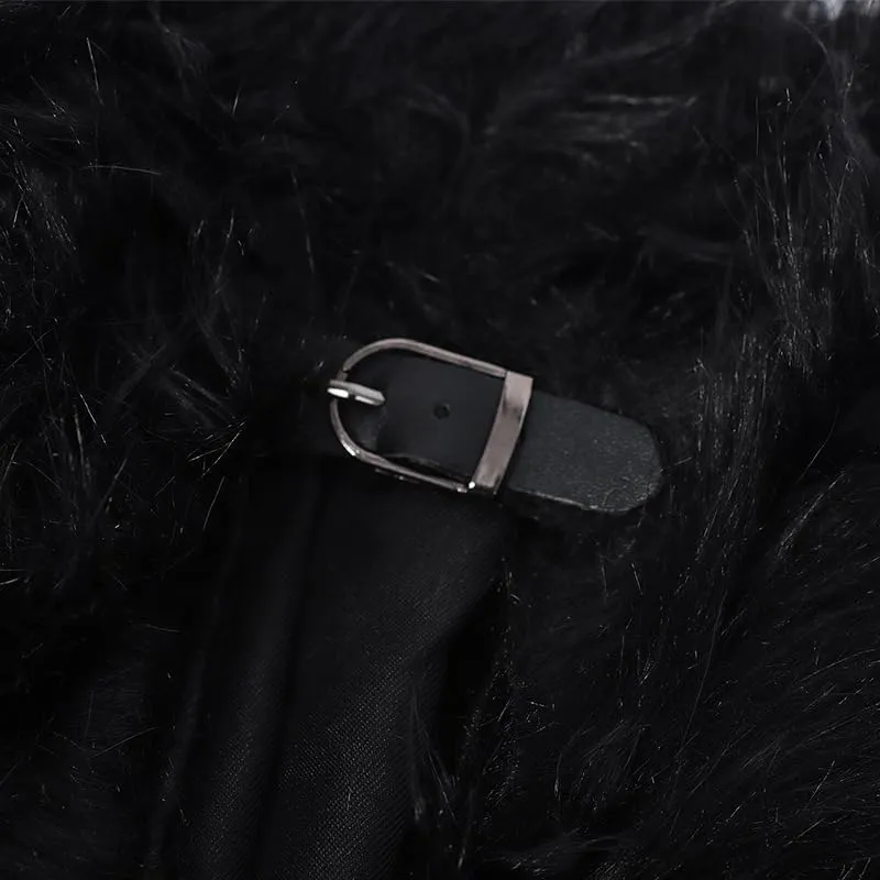 Adult Renaissance Black Hooded Cloak Cape with Fur Medieval VikingsDark Robe