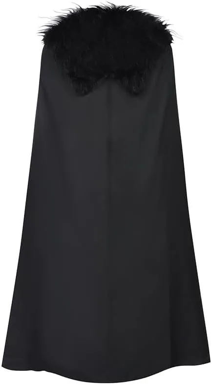 Adult Renaissance Black Hooded Cloak Cape with Fur Medieval VikingsDark Robe