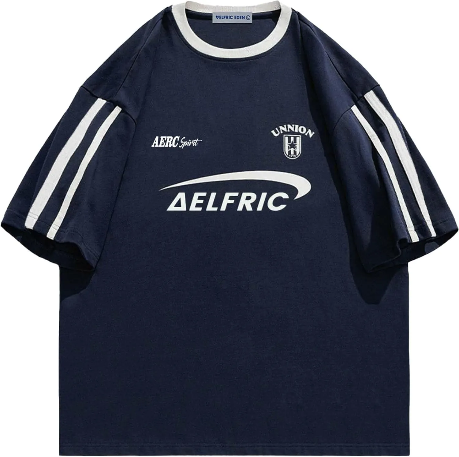 Aelfric Eden Graphic Tees Y2k Women Oversized T Shirts Striped Patchwork Crewneck Unisex Streetwear Tops