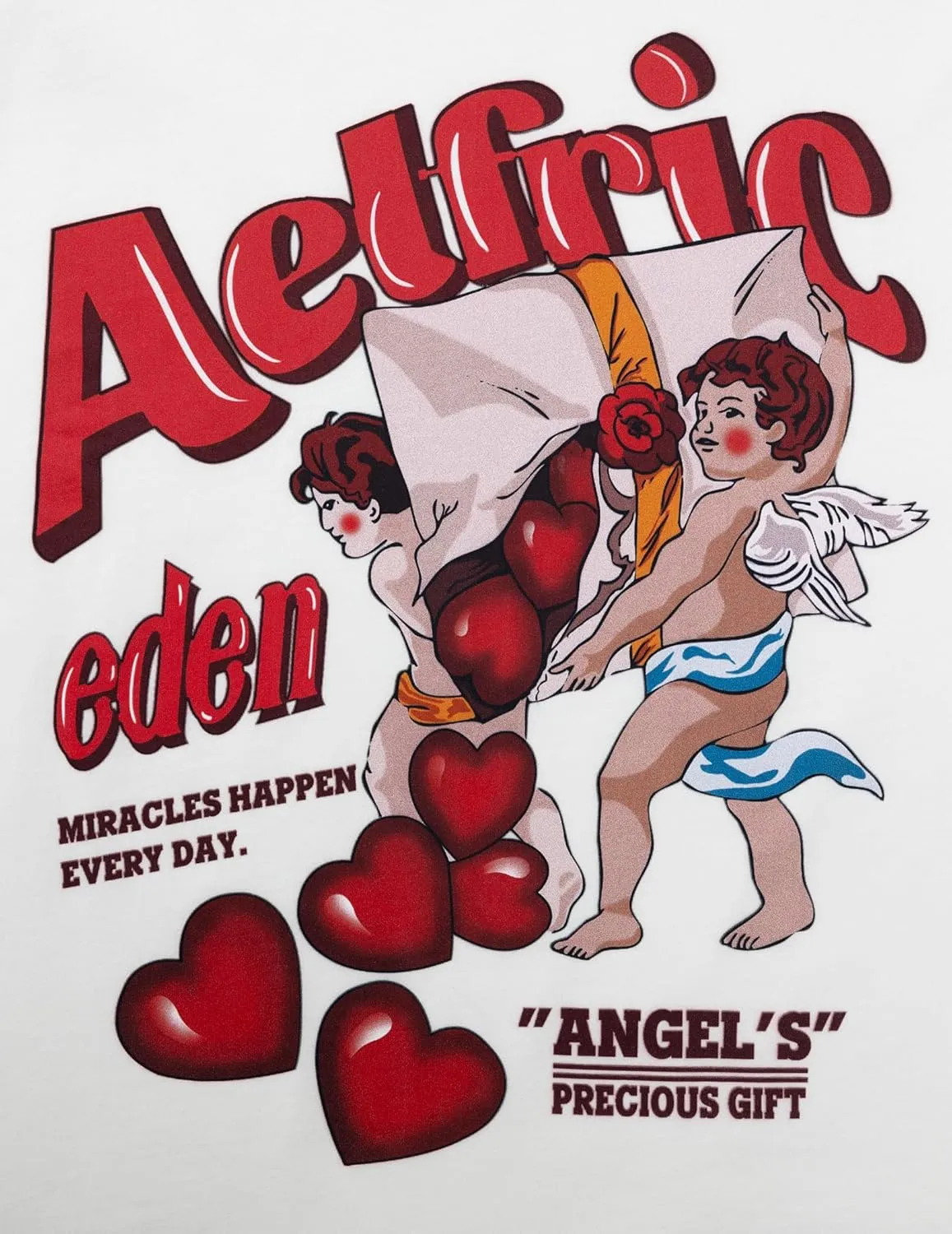 Aelfric Eden Oversized Graphic Tees Women Streetwear Casual Heart Print Angel Cartoon Unisex Summer Tops