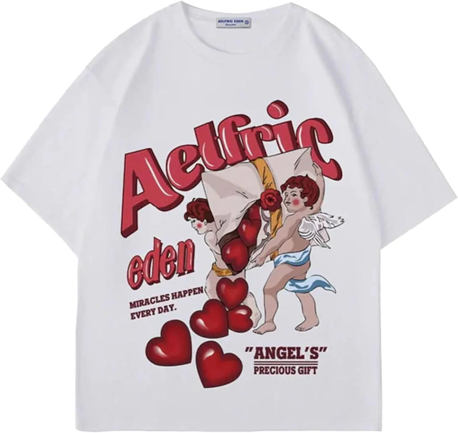 Aelfric Eden Oversized Graphic Tees Women Streetwear Casual Heart Print Angel Cartoon Unisex Summer Tops