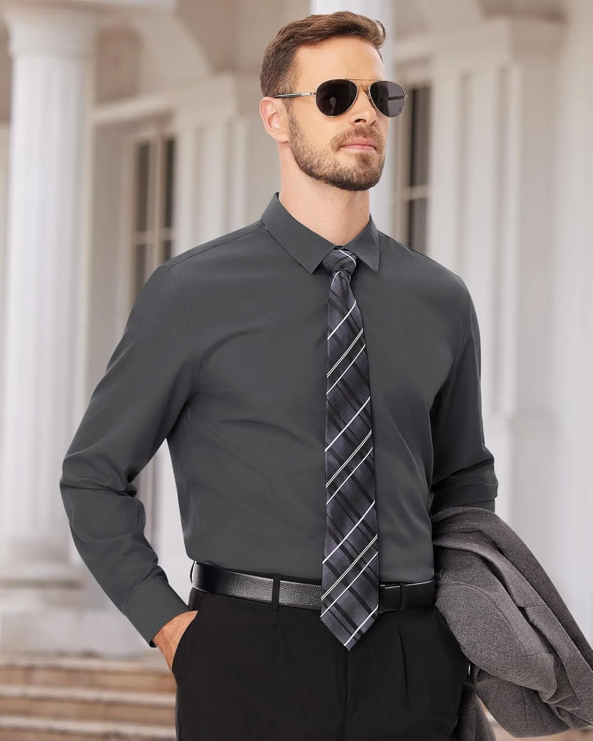 Alimens & Gentle Mens Dress Shirts Long Sleeve Wrinkle-Free Formal Shirts Wedding Dating Business Casual Button Down Shirt