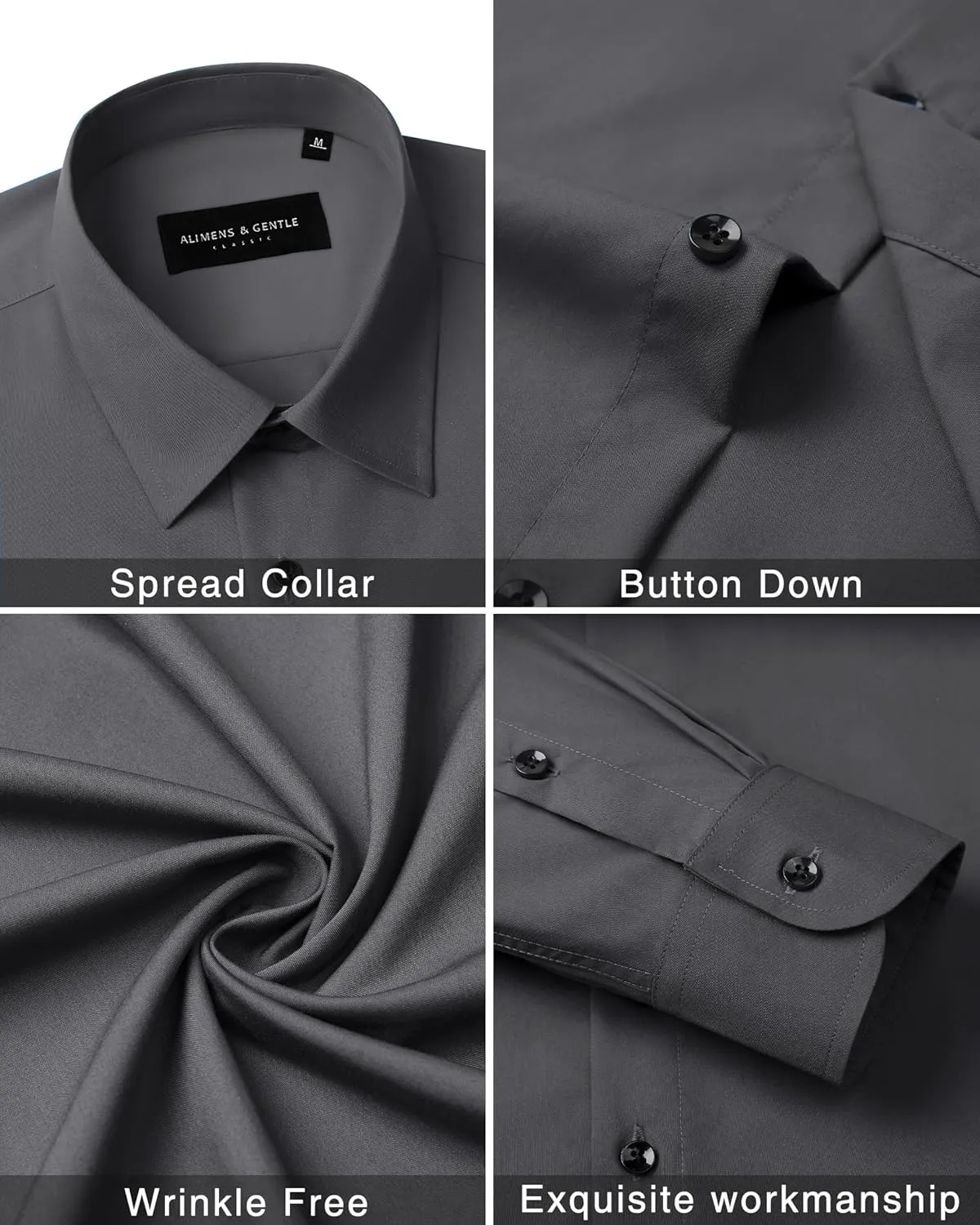 Alimens & Gentle Mens Dress Shirts Long Sleeve Wrinkle-Free Formal Shirts Wedding Dating Business Casual Button Down Shirt