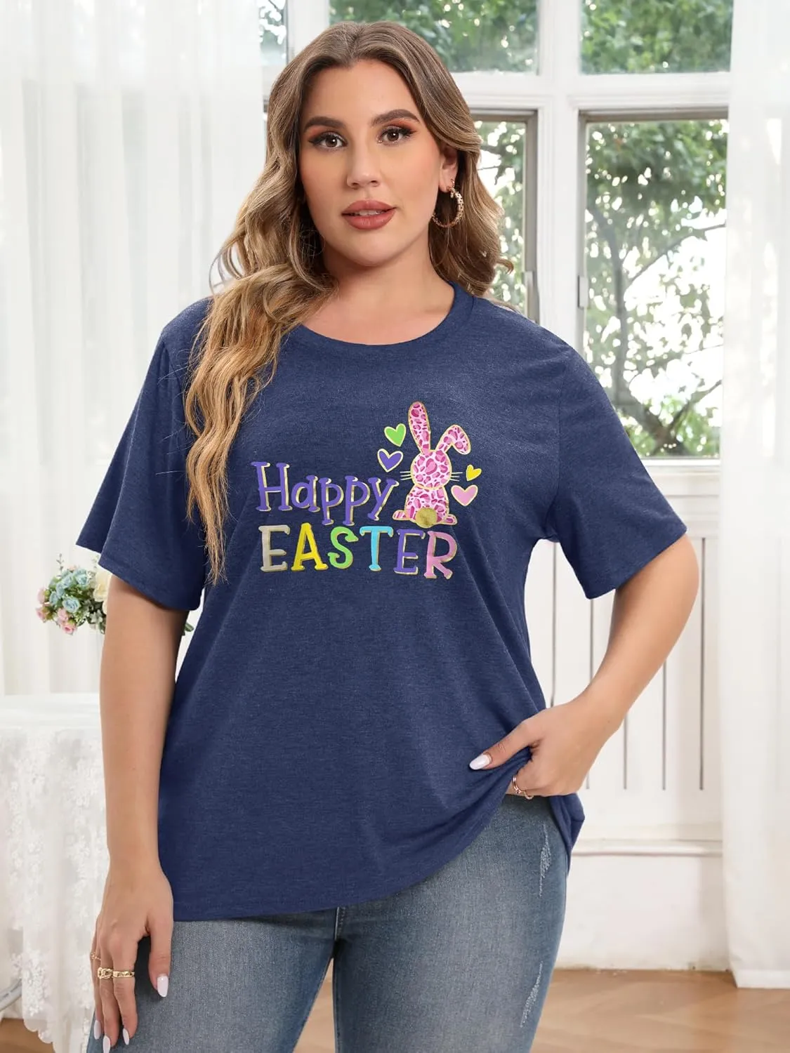 Anbech Plus Size Tshirt for Women Crewneck Graphic Tees Summer Outfits Short Sleeve Casual Shirt