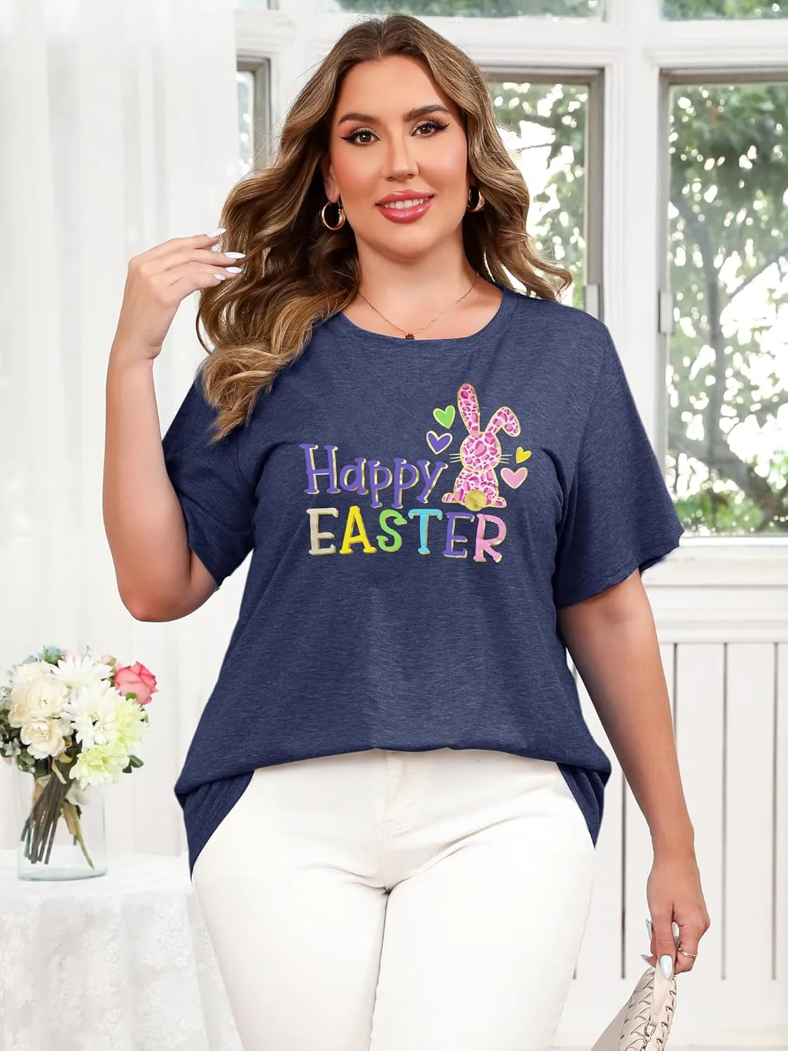 Anbech Plus Size Tshirt for Women Crewneck Graphic Tees Summer Outfits Short Sleeve Casual Shirt