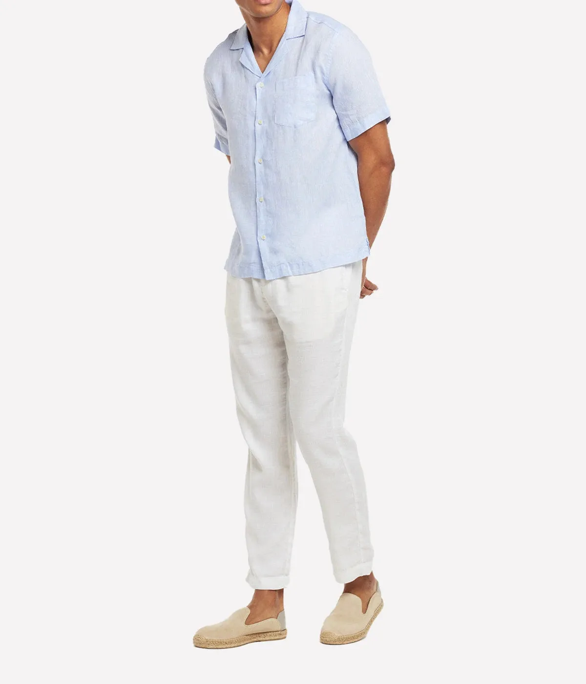 Angelo Linen Short Sleeve Shirt in Baby Blue