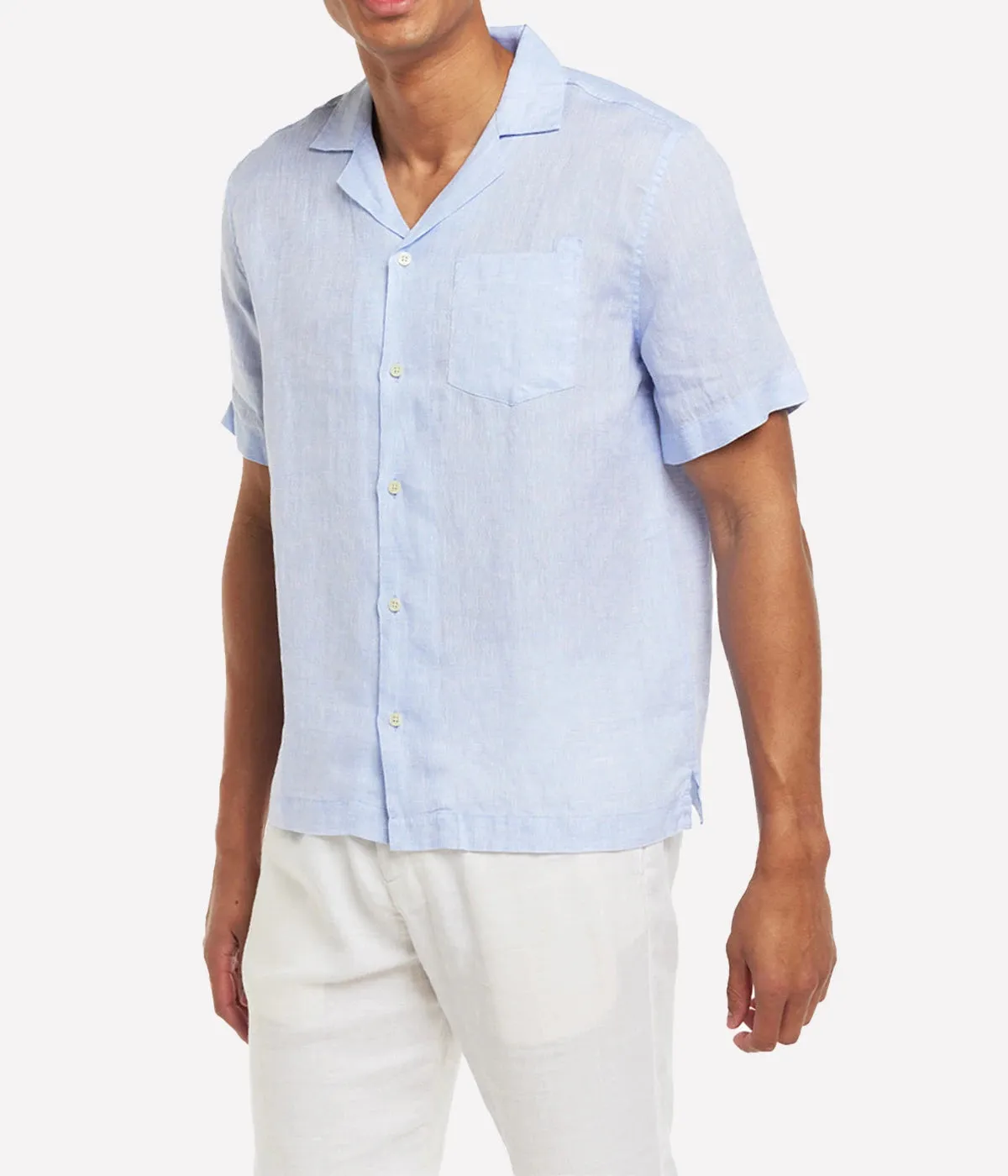 Angelo Linen Short Sleeve Shirt in Baby Blue