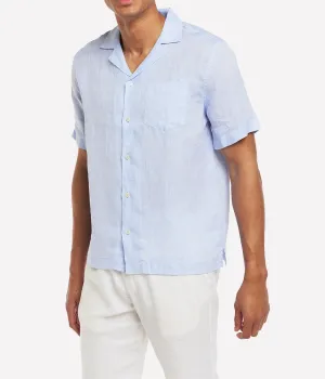 Angelo Linen Short Sleeve Shirt in Baby Blue