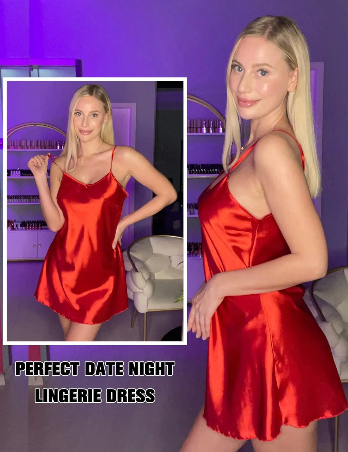 Avidlove Satin Nightgowns for Women Babydoll Lingerie Slip Dress Sexy Sleepwear V Neck Nighty Chemise