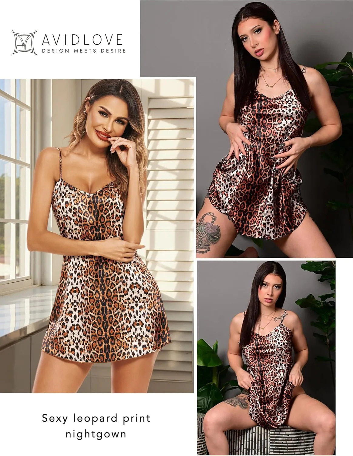 Avidlove Satin Nightgowns for Women Babydoll Lingerie Slip Dress Sexy Sleepwear V Neck Nighty Chemise