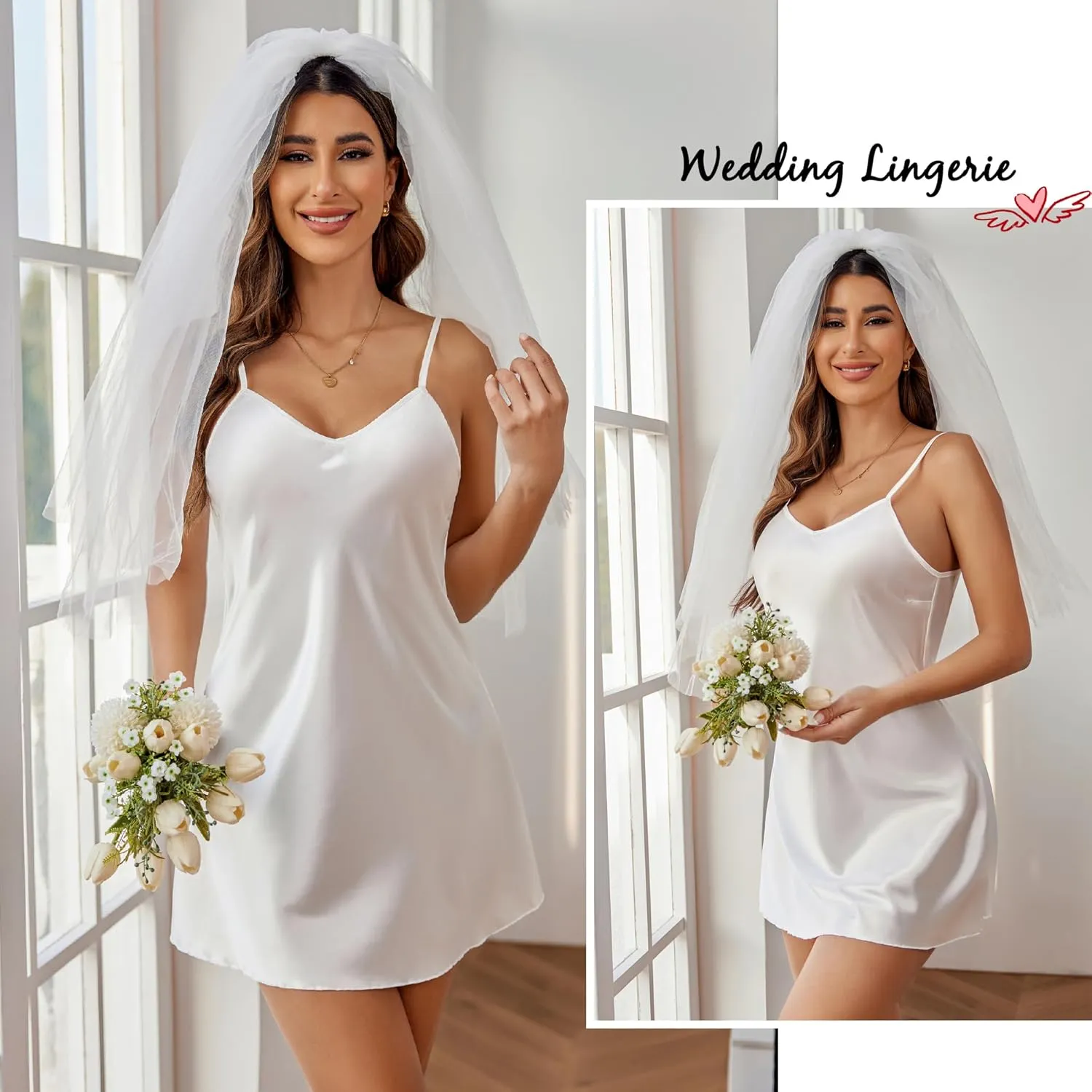 Avidlove Satin Nightgowns for Women Babydoll Lingerie Slip Dress Sexy Sleepwear V Neck Nighty Chemise