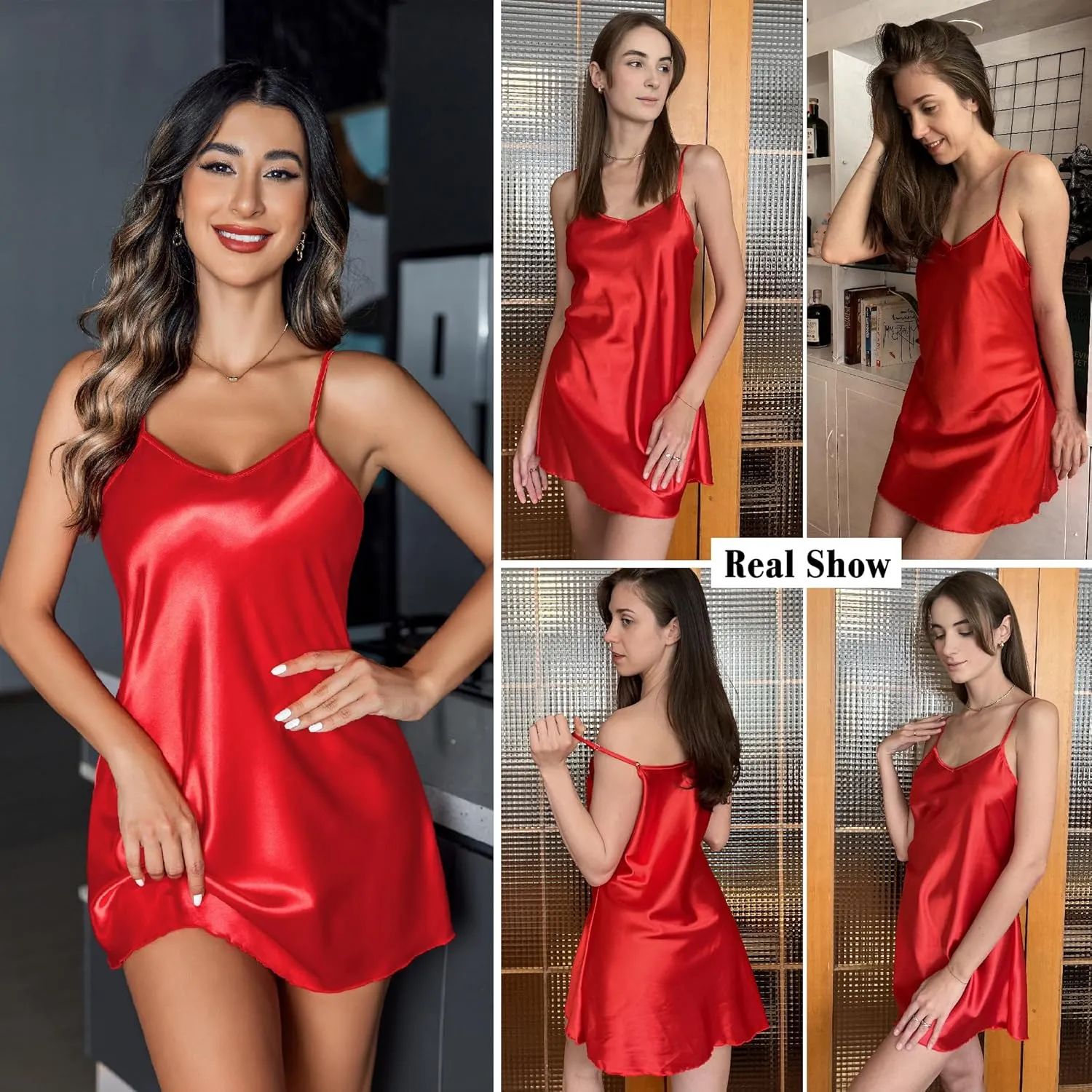 Avidlove Satin Nightgowns for Women Babydoll Lingerie Slip Dress Sexy Sleepwear V Neck Nighty Chemise