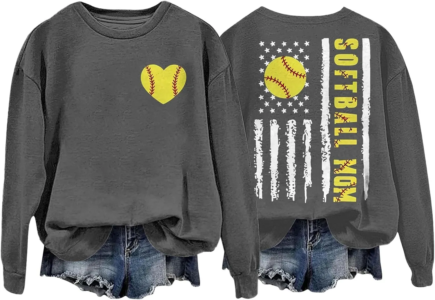 Baseball Mom Shirt Womens Long Sleeve Graphic Plus Size Softball Hoodies Heart Printed Casual Pullover Tops