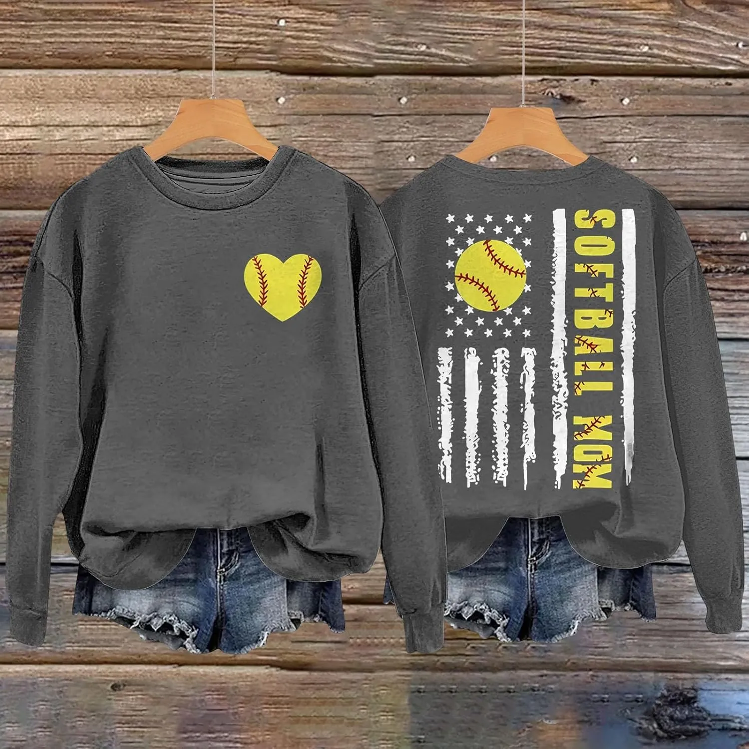 Baseball Mom Shirt Womens Long Sleeve Graphic Plus Size Softball Hoodies Heart Printed Casual Pullover Tops