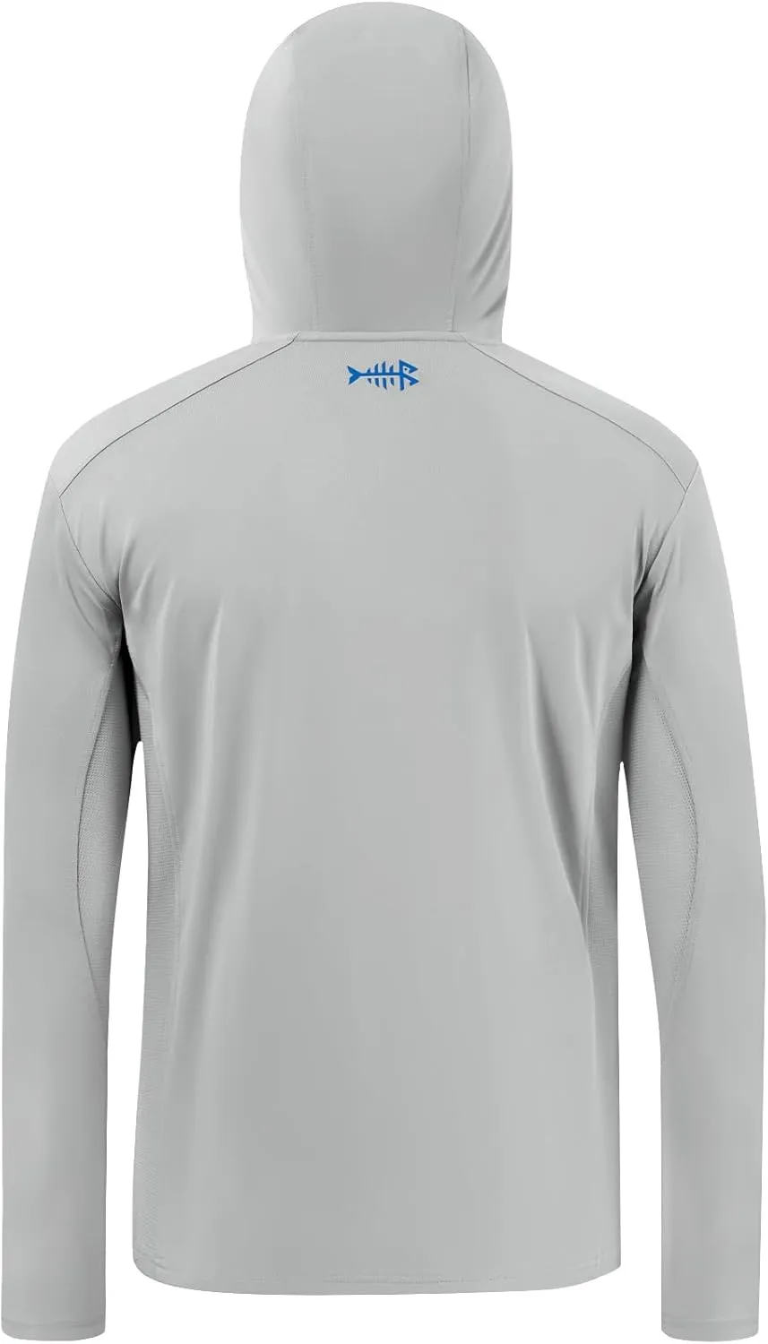 BASSDASH Mens UPF 50  Drawstring Fishing Hoodie Shirts UV Sun Protection Long Sleeve Outdoor Hiking Hooded T-Shirts FS33M