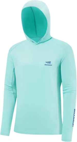 BASSDASH Mens UPF 50  Drawstring Fishing Hoodie Shirts UV Sun Protection Long Sleeve Outdoor Hiking Hooded T-Shirts FS33M