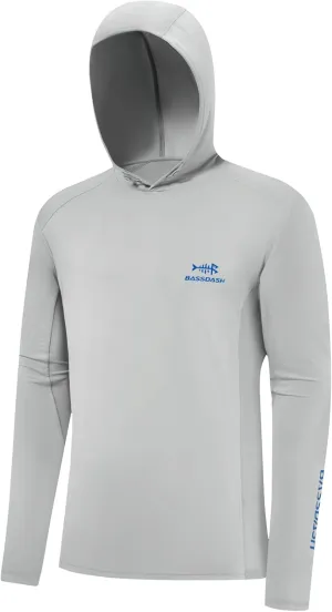 BASSDASH Mens UPF 50  Drawstring Fishing Hoodie Shirts UV Sun Protection Long Sleeve Outdoor Hiking Hooded T-Shirts FS33M
