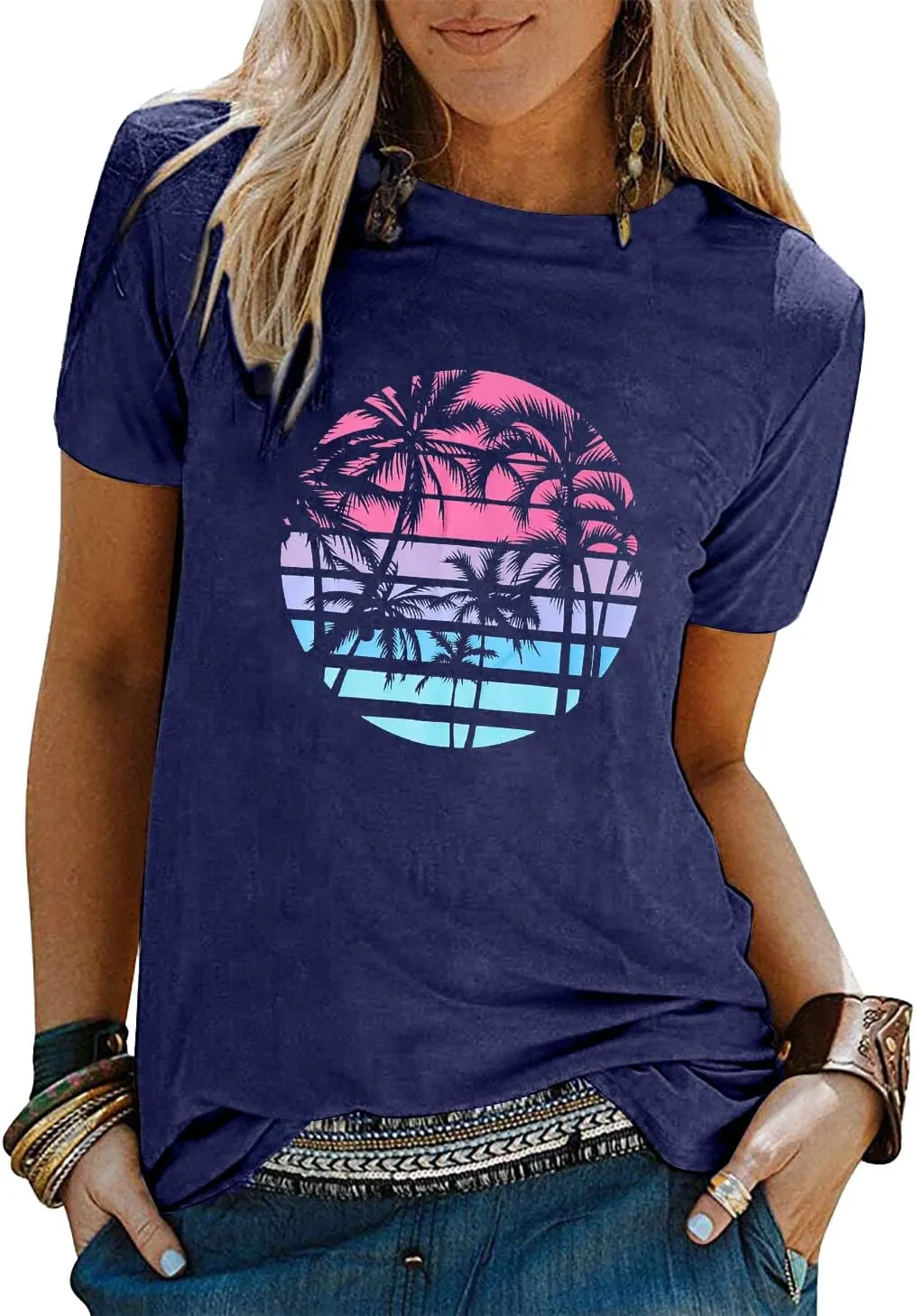 Beach Shirts for Women Coconut Trees Hawaiian Graphic Tshirt Summer Vacation Beach Tees Tops