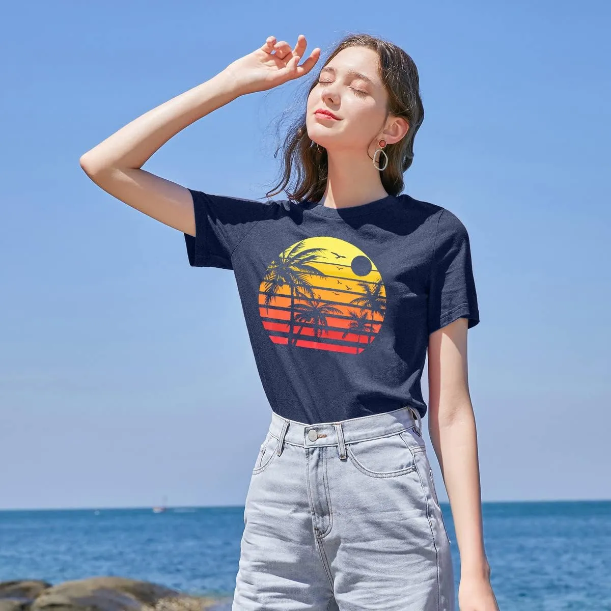 Beach Shirts for Women Coconut Trees Hawaiian Graphic Tshirt Summer Vacation Beach Tees Tops