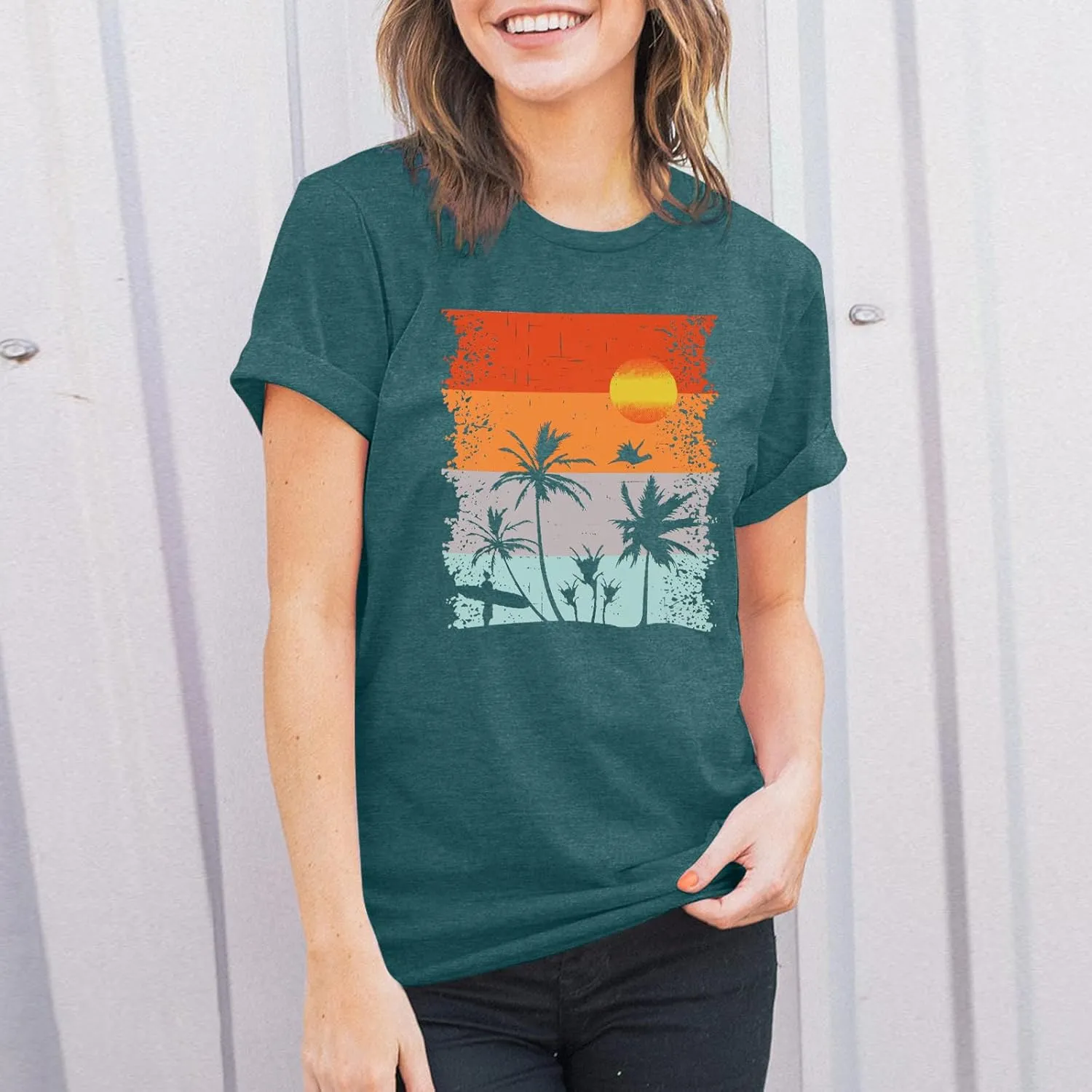Beach Shirts for Women Hawaiian Graphic Tees Sunshine Summer Vacation Vintage Tshirt Tops