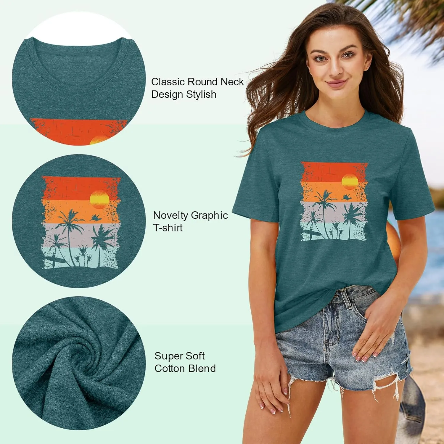 Beach Shirts for Women Hawaiian Graphic Tees Sunshine Summer Vacation Vintage Tshirt Tops
