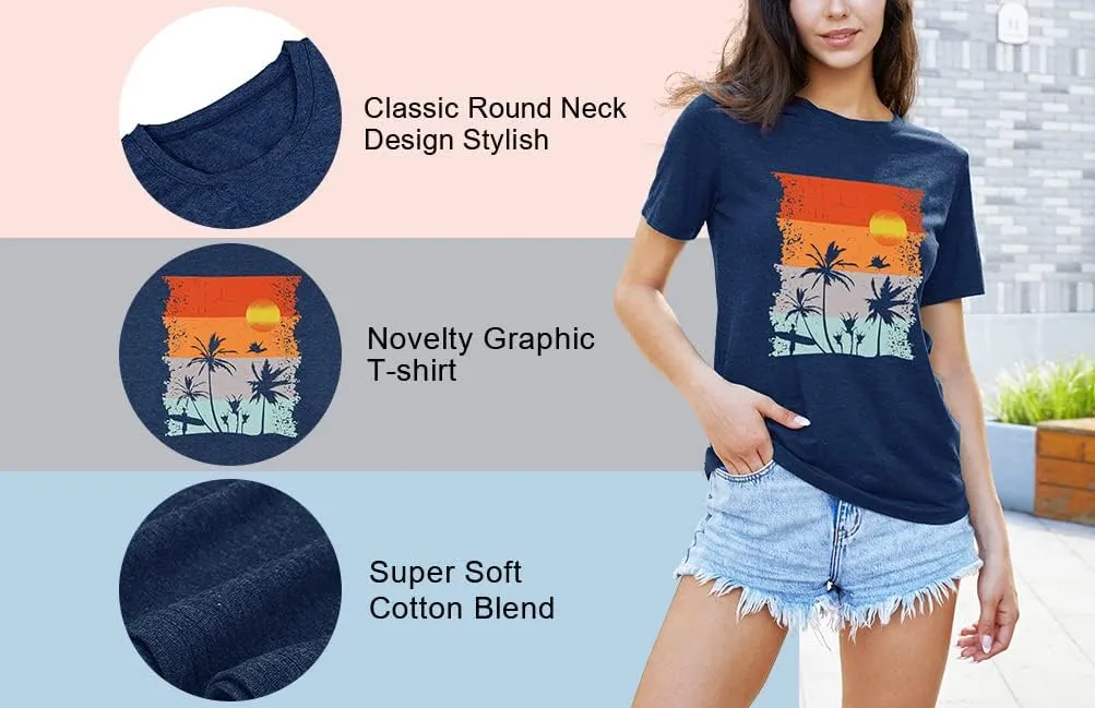 Beach Shirts for Women Hawaiian Graphic Tees Sunshine Summer Vacation Vintage Tshirt Tops