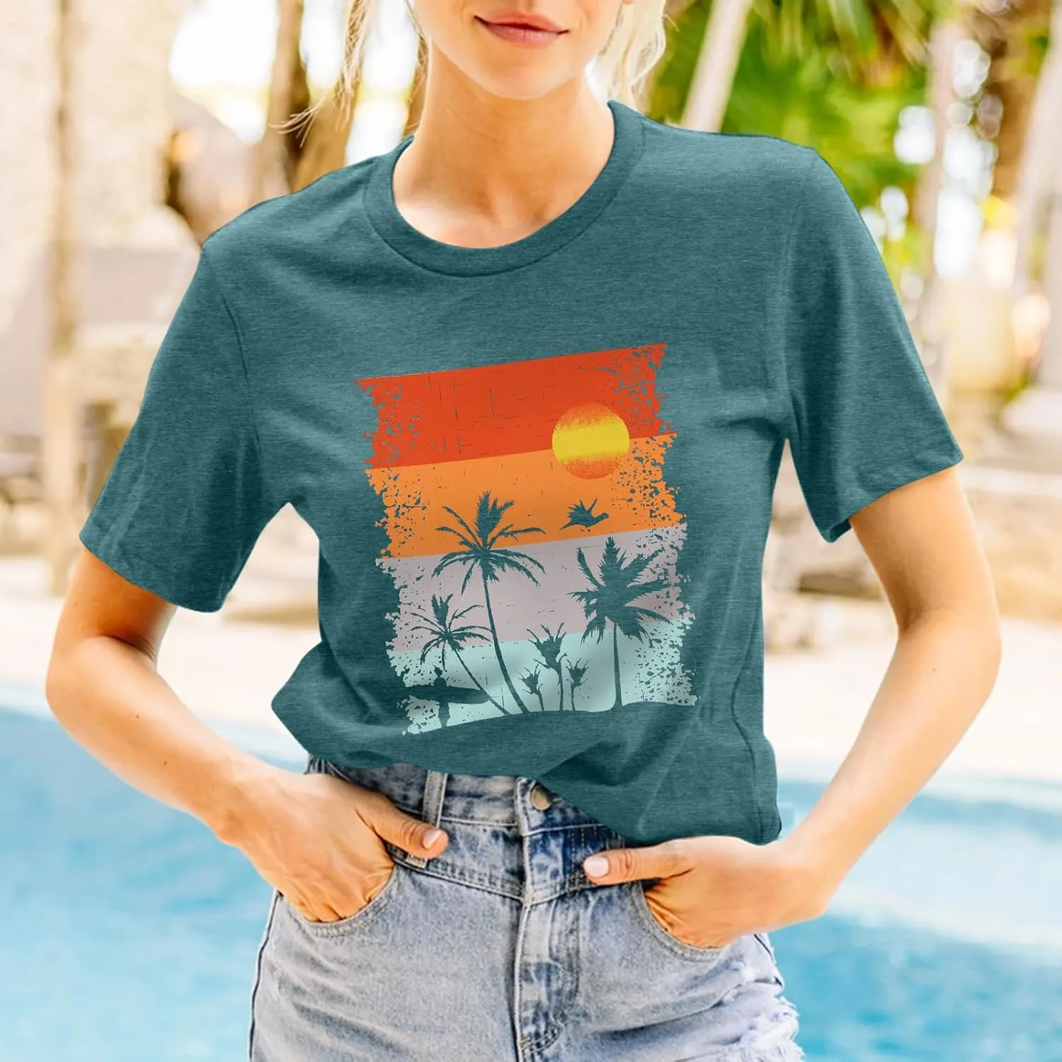 Beach Shirts for Women Hawaiian Graphic Tees Sunshine Summer Vacation Vintage Tshirt Tops