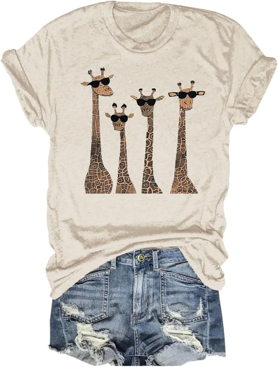 Beopjesk Womens Summer Giraffe Printed T-Shirt Funny Cute Animal Graphic Tees Tops