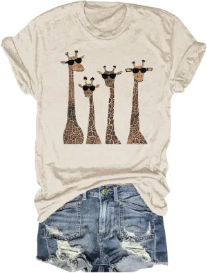 Beopjesk Womens Summer Giraffe Printed T-Shirt Funny Cute Animal Graphic Tees Tops