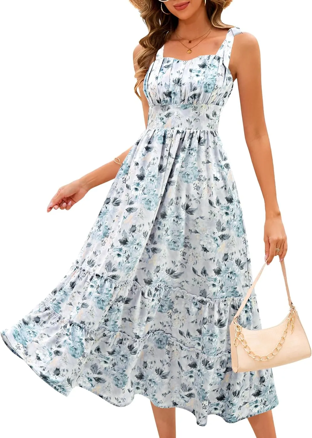 BeryLove Women's 2025 Summer Floral Boho Dress Casual Ruffle Tiered Beach Vacation Dress