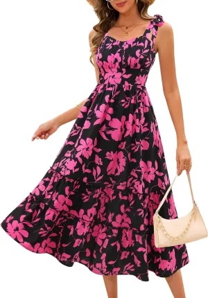 BeryLove Women's 2025 Summer Floral Boho Dress Casual Ruffle Tiered Beach Vacation Dress