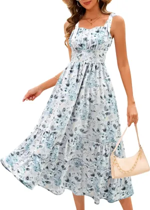 BeryLove Women's 2025 Summer Floral Boho Dress Casual Ruffle Tiered Beach Vacation Dress