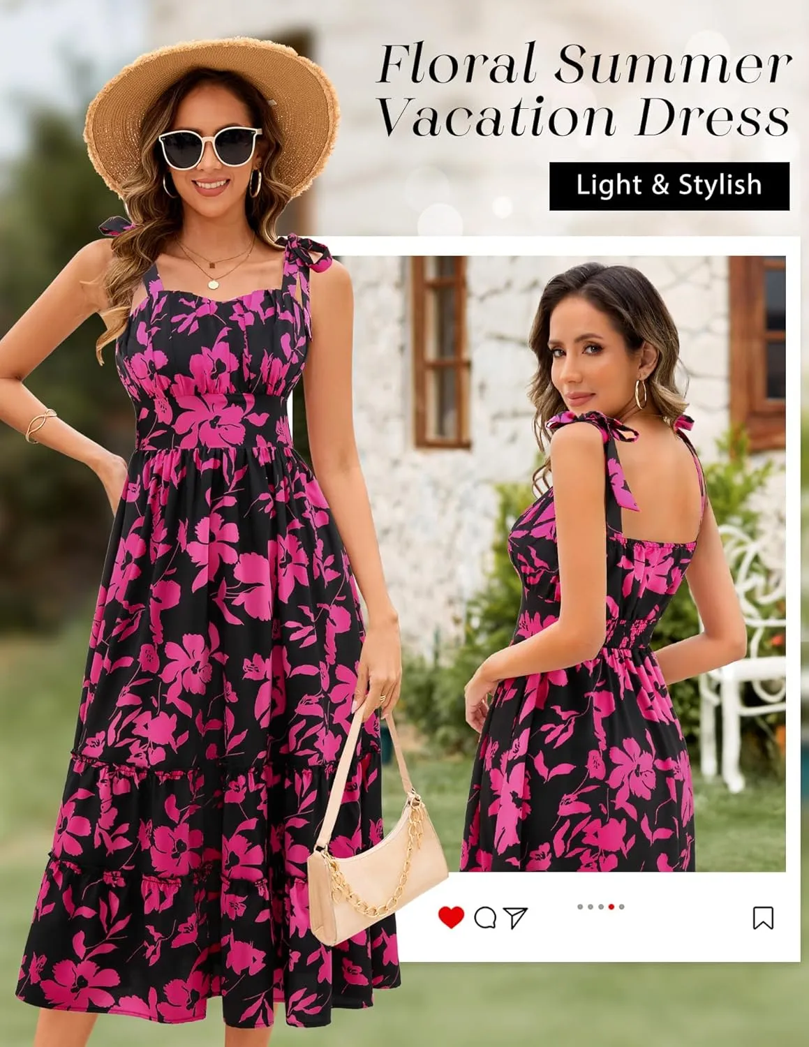 BeryLove Women's 2025 Summer Floral Boho Dress Casual Ruffle Tiered Beach Vacation Dress