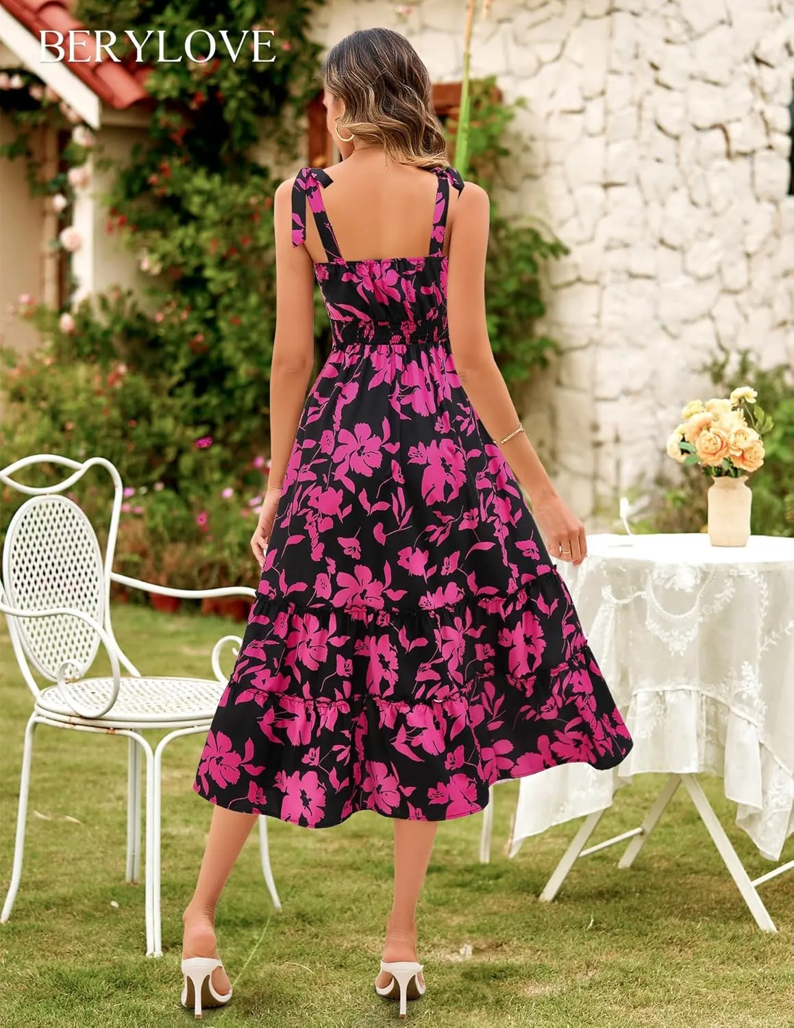 BeryLove Women's 2025 Summer Floral Boho Dress Casual Ruffle Tiered Beach Vacation Dress