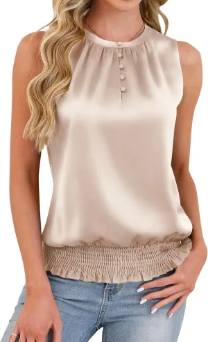 Blooming Jelly Womens Dressy Tank Tops Silk Satin Sleeveless Work Blouses Shirts Summer Business Casual Outfits 2025